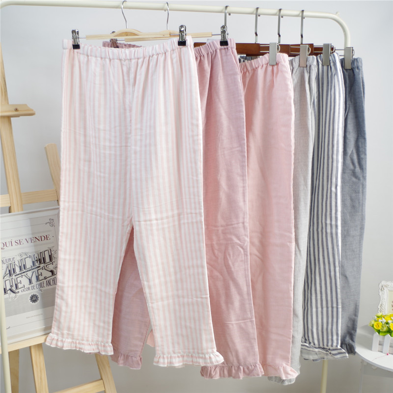 Plus Fattening Up Spring Autumn Pure Cotton Pregnant Woman Sleeping Pants Adjustable Maternal Home Moon Subpants Thickened Gauze All-cotton Lunar Subsuit