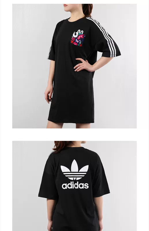 Adidas clover dress nữ 2019 hè mới mắt to hoa dài tay ngắn thể thao DV2669 - Trang phục thể thao