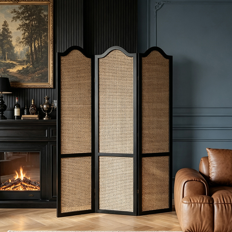 French-Style Vintage Folding Rattan Screen with Solid Wood for Living Room Decoration, Background for Guesthouse Entrance, Antique Partition Wall Corner Divider French-Style Vintage Folding Rattan Screen with Solid Wood for Living Room Decoration, Background for Guesthouse Entrance, Antique Partition Wall Corner Divider