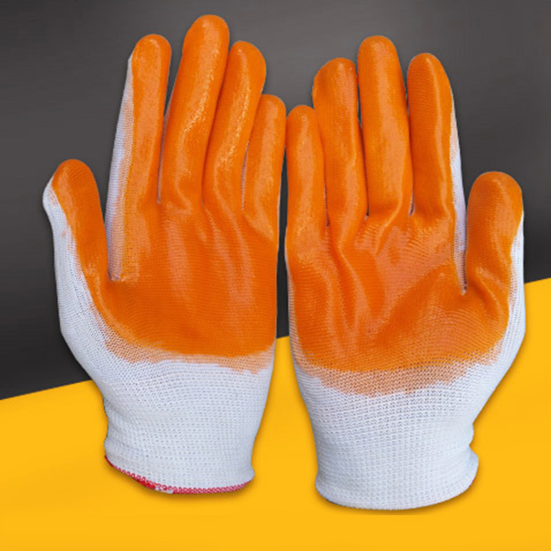 12 double yellow single-sided rubber gloves spray glue gloves hanging glue line thin and thick labor working cotton yarn labor protection gloves