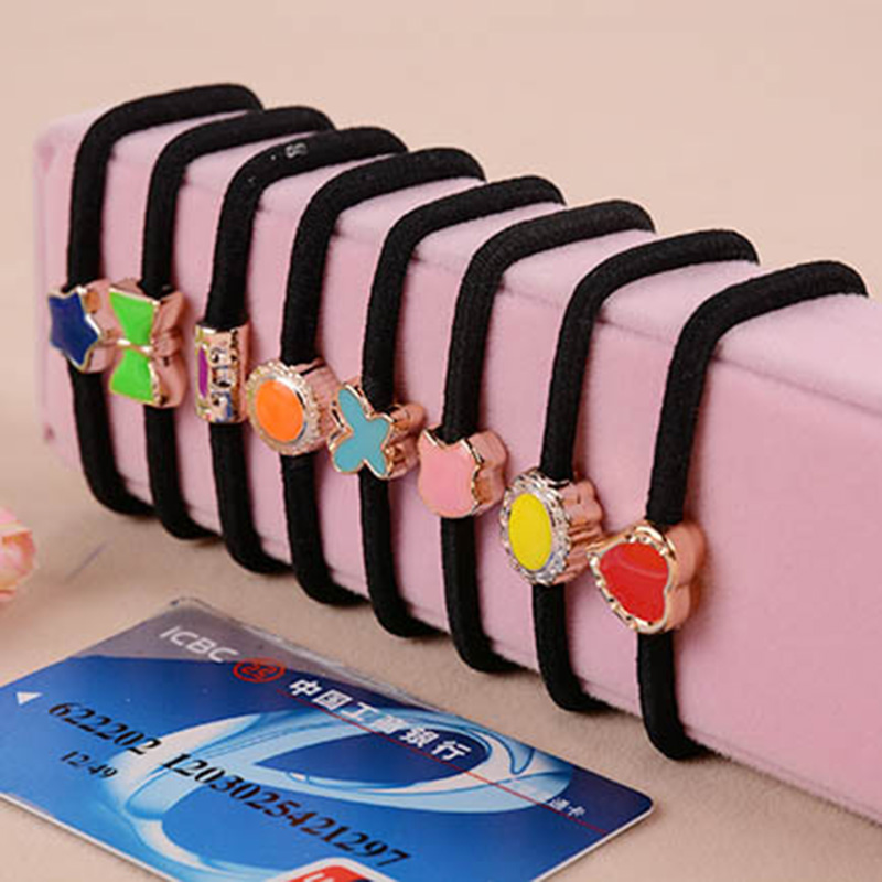 20 high elastic black hair ring hair ring small square letter leather fascia ornament Korean version hair decoration concise and cute