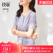 OSA purple small fragrant style short ice silk knitted sweater womens summer 2021 New Thin hollow short sleeve top