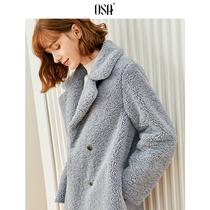 Osa smog blue woolen coat womens long Korean loose thick 2021 new winter temperament high-end coat