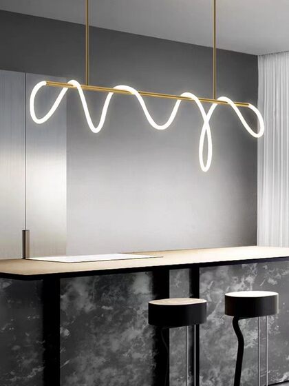 Minimalist Living Room Bar Counter Long Dining Table DIY Silicone Pendant Light Creative Musical Note Art Winding 360-Degree Line Lighting