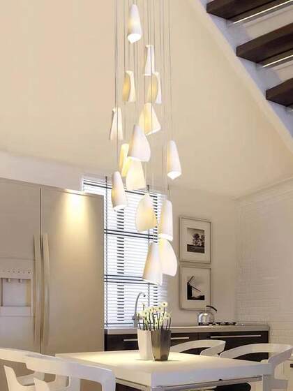Nordic Creative Ceramic Roll Paper Chandelier Modern Villa Living Room Hotel Morning Glory Decoration Staircase Designer Lighting
