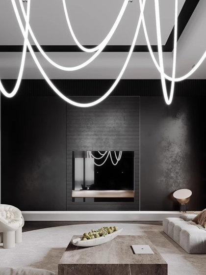 Minimalist Living Room Bar Counter Long Dining Table DIY Silicone Pendant Light Creative Musical Note Art Winding 360-Degree Line Lighting