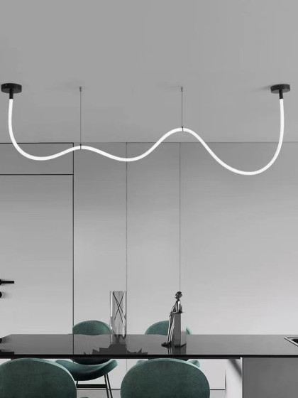 Minimalist Living Room Bar Counter Long Dining Table DIY Silicone Pendant Light Creative Musical Note Art Winding 360-Degree Line Lighting
