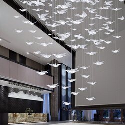 Hotel Lobby Bird Crystal Chandelier Duplex Building Lobby High Ceiling Restaurant Light Spiral Staircase Decorative Large Chandelier