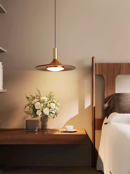 Natural Wood Style Walnut Dining Room Pendant Light, Light Luxury Modern Tea Room Bar Counter Homestay 2026 New Model, Atmospheric Art Lamp