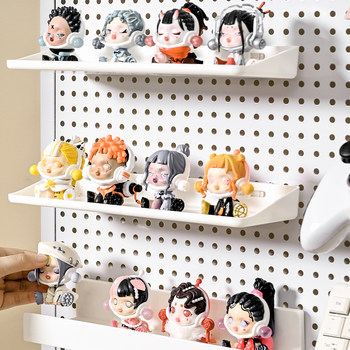 A complete collection of storage box accessories hanging on the hole board