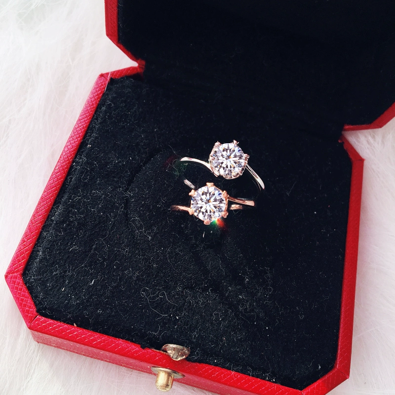 Vương miện cổ điển 6 ngạnh Cánh tay xoắn 1 Carat Giả nhẫn kim cương Nhẫn cưới cầu hôn cô dâu Nhẫn pha lê chất lượng cao - Nhẫn