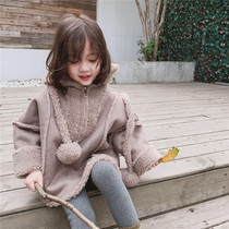 Air quality 18 winter boys and girls foreign thick lamb hair coat children plush coat with fur ball cap 550