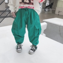 Tide cool Korean version of the new spring neutral Casual Male and female childrens work pants childrens high waist girdle trousers 139