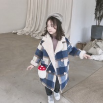 Quality childrens clothing girls big lattice coat childrens fur one atmospheric warm cotton coat
