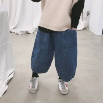 Type plus velvet thick winter boys and girls loose stitching denim carrot pants Harlan trousers 171