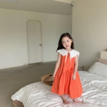 South Korean Heavy Industry Girl Girl Summer Style Dress Children Embroidered Navy Collar Color Princess Nepotism Dress Baby Festival Long Dress