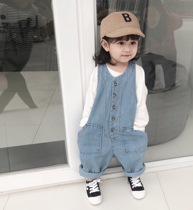 Girl pants Korean version of spring and autumn new boys jeans foreign baby sleeveless jumpsuit tide childrens back straps