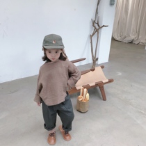 Skin-friendly Korean long sleeve shirt for boys and girls wash bubble cotton bat sleeve shirt childrens leisure T695