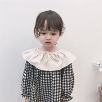 Korean version of Girls big lapel dress children ruffle doll shirt baby plaid shirt dress 241