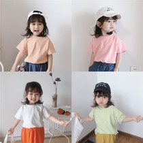 Solid color T boys and girls candy skin-friendly cotton short sleeve T-shirt children simple T691
