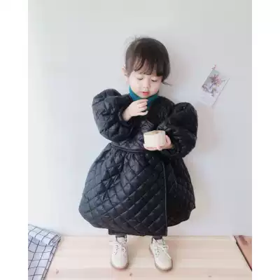 Winter Korean version of clothing girls cotton cotton clothes dress dress children lantern sleeves retro cotton jacket coat