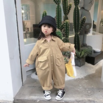 Personality Han Fan handsome boys and girls long sleeve jumpsuits children big pocket overalls baby climbing clothes 794