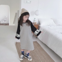 Foreign custom girl long color trumpet sleeve sweater skirt children letter print loose T skirt 821