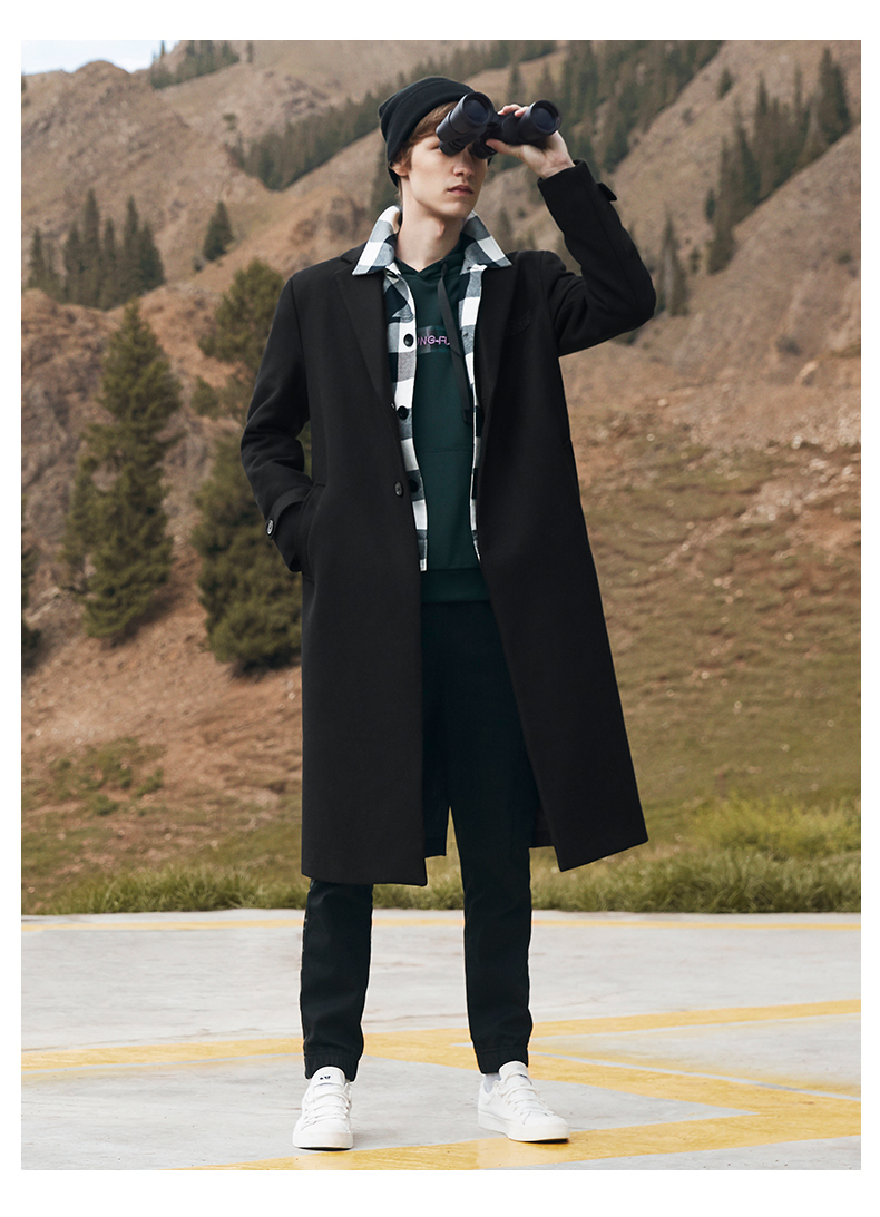 Mark Huafei áo len nam mùa đông thời trang đơn giản lỏng lẻo dài phần len len ve áo áo khoác hoodie nam