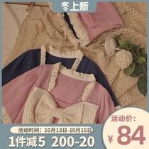 Little Fairy Bi Enter Japanese fresh girl cotton gauze pajamas female 2021 new summer home wear