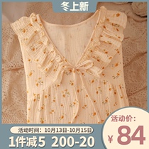 Soft fufu Japanese home sweet floral cotton gauze pajamas spring and autumn womens new nightdress in 2021
