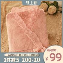 Upper body is beautiful Japanese sweet V-collar coral velvet pajamas female winter 2021 New loose home clothes