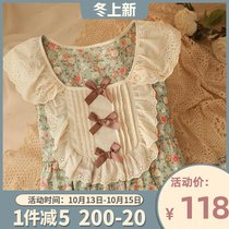 Baroque court style Japanese style retro sweet floral cotton pajamas spring and autumn womens long sleeve home wear