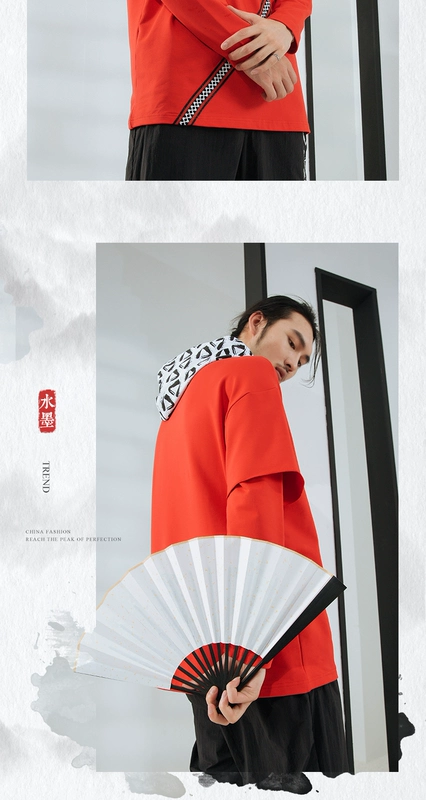 [Ink Series] Áo len có mũ trùm đầu cho nam Fall 2020 New Fake Hai mảnh áo choàng thể thao đơn giản - Thể thao lông cừu / jumper