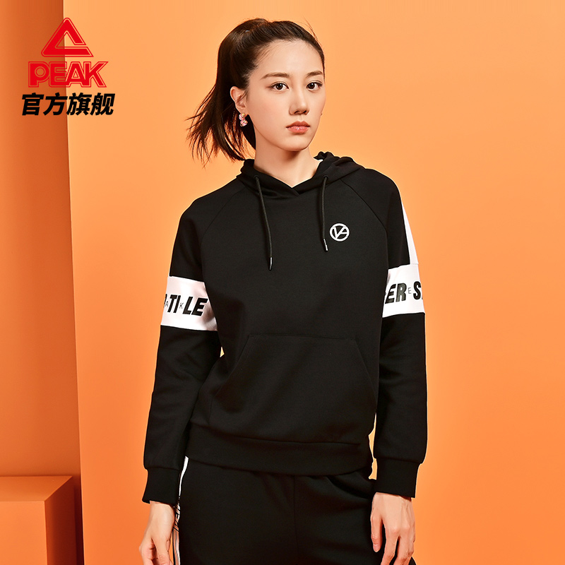 Peak official website hooded sweatshirt women 2022 spring warm fashion plus velvet print simple sports casual top