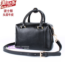 New European and American Boston bag womens bag leather handbag first layer cowhide simple shoulder messenger pillow bag