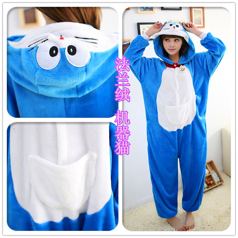 Phim hoạt hình Doraemon flannel robot mèo động vật đồ ngủ một mảnh nam và nữ mùa thu và mùa đông trang phục biểu diễn nhà đồ lót basic