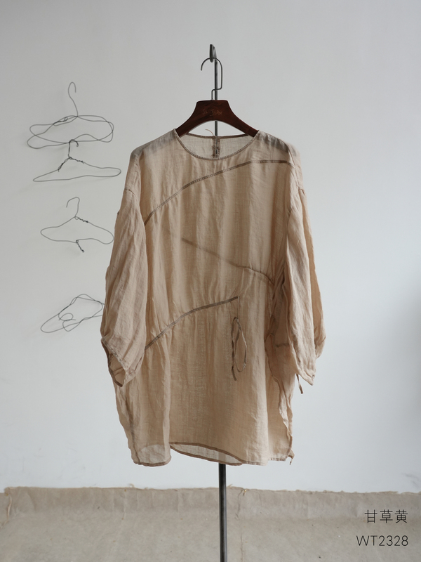 Ji Jian Original Design Summer Breathable Jute Pullover Shirt Women's Top Artistic Style National Style Retro W6X327