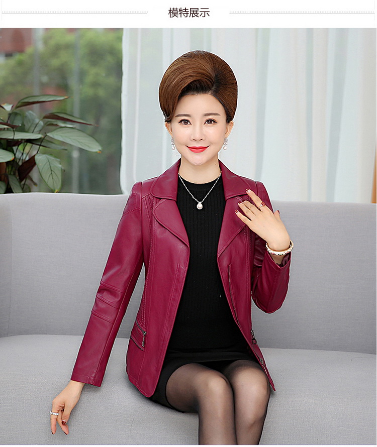 Áo khoác da nữ trung niên áo khoác ngắn mùa xuân và mùa thu 30-40-50 tuổi Mẹ trung niên phụ nữ tải mùa thu áo khoác da nữ đẹp