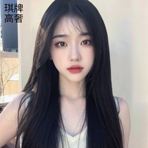 Qi brand wig for women with long black straight hair pin-up lace full headgear seamless simulated scalp fashionable temperament updo hair Hanfu