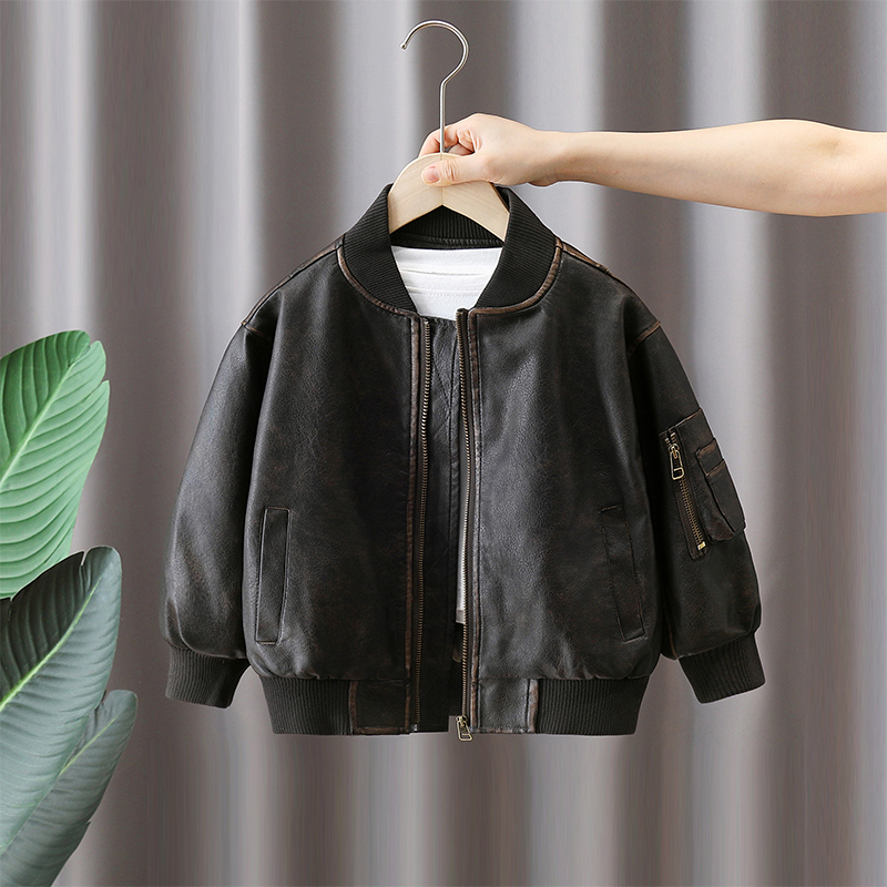 Hong Kong Bakuxia Boys' Short Leather Jacket 2026 New Spring and Autumn Fashionable Stand-Up Collar Baseball Jacket Hong Kong Bakuxia Boys' Short Leather Jacket 2026 New Spring and Autumn Fashionable Stand-Up Collar Baseball Jacket