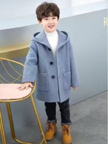 BAKUXIA boys spring and autumn woolen coats Korean style medium and large childrens woolen casual plus velvet mid-length coats trendy