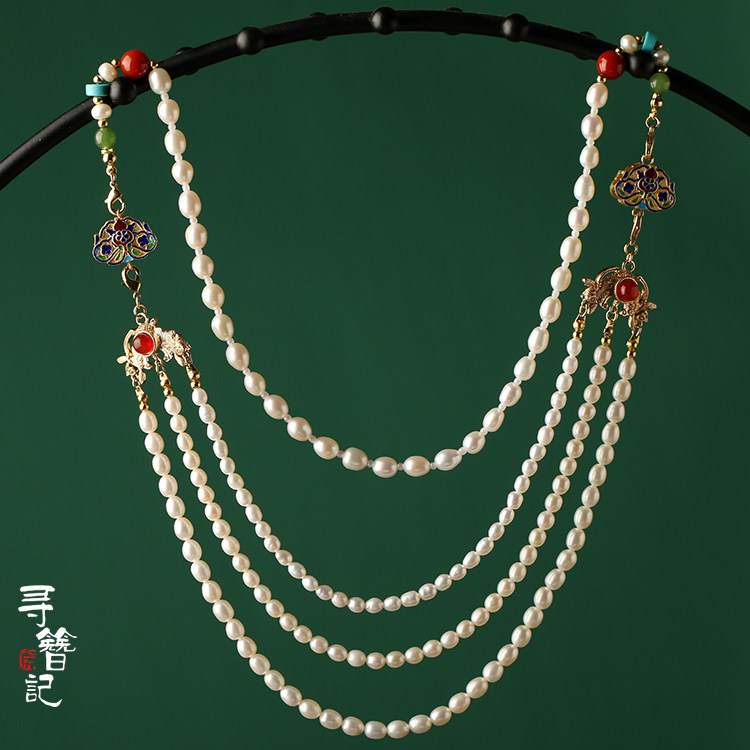 Looking for hairpins original handmade multi-layer necklace Hanfu headdress hair accessories bun natural freshwater pearl chain