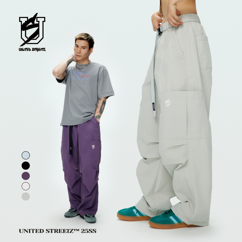 Us Federal Street Brand Quick-Drying Multi-Pocket Paratrooper Pants, Elastic Waist Adjustable with Drawstring, Multi-Color Training Breathable Pants