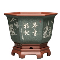 Boutique purple sand flowerpot Hexagonal powder orchid pot base side hole breathable moisturizing Clivia basin large