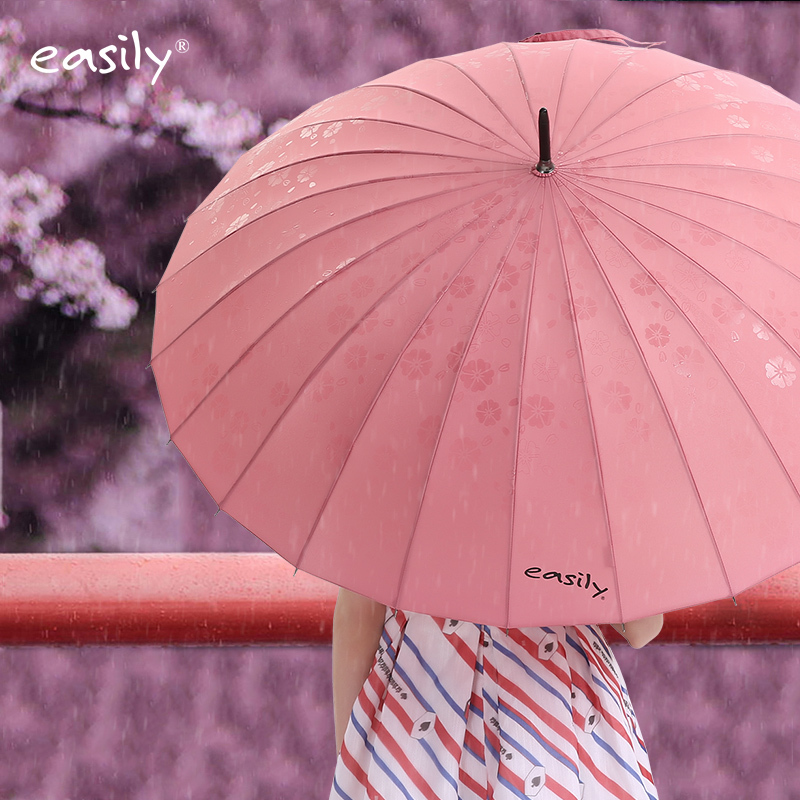 Japanese Cherry Blossom Umbrella Easily Creative Long-Handled Umbrella with 24 Ribs, Wind-Resistant, Blooms When Wet, Straight Pole, Women's Dual-Use Umbrella for Both Sunny and Rainy Weather