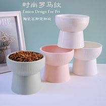 Roman pattern ceramic high foot cervical vertebra pet cat food bowl small dog rice bowl water bowl cat food bowl canned bowl