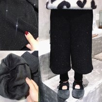 Girl gush thickened fake two-piece broadlegged pants 2022 Winter new children Ocean sparkling bottom pants trousers Long pants