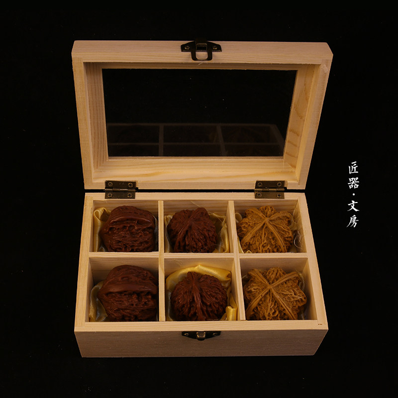 Handmade solid wood box 6-g first decorated box Veneered walnut containing wood box collection infuge box to store moisture-proof and anti-insect
