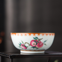 Jue Yu Kiln hand-painted glazed color alum red powder color Sanduo fruit pattern Gold inner painting tea cup Master cup Single cup handmade