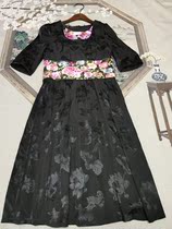 Original ethnic style womens Su embroidery hand embroidery flower Chinese style retro black jacquard cotton dress